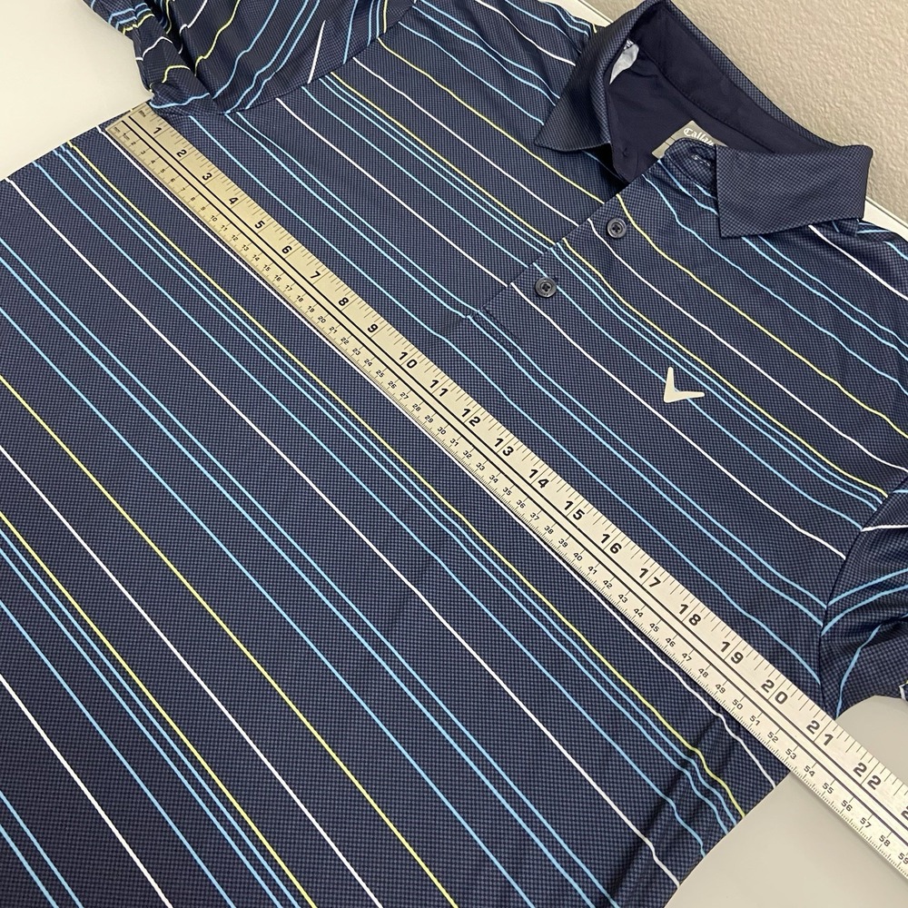Callaway Men's Opti-Dri Blue Striped Golf Polo Size Med Short Sleeve Lightweight - Picture 6 of 7